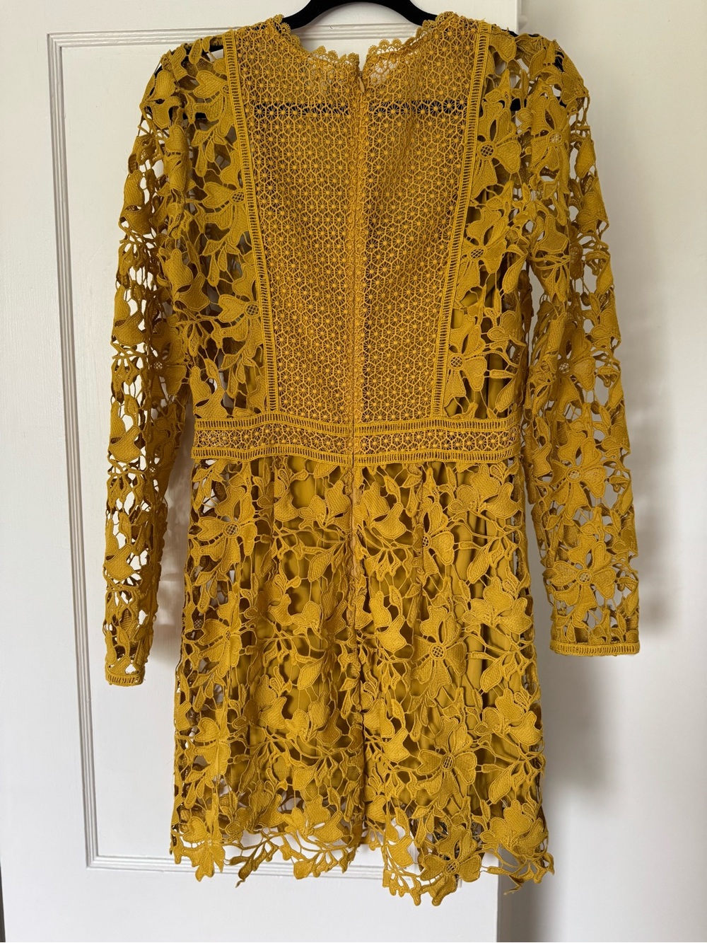 ASOS Mustard Lace Long Sleeve Panelled Dress - Picture 8 of 12